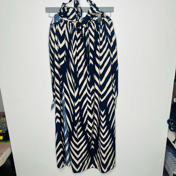 Shein Navy Blue Nude Chevron Print Maxi Dress Cutout Top Sz XS/2 Vacation Resort - Picture 4 of 8